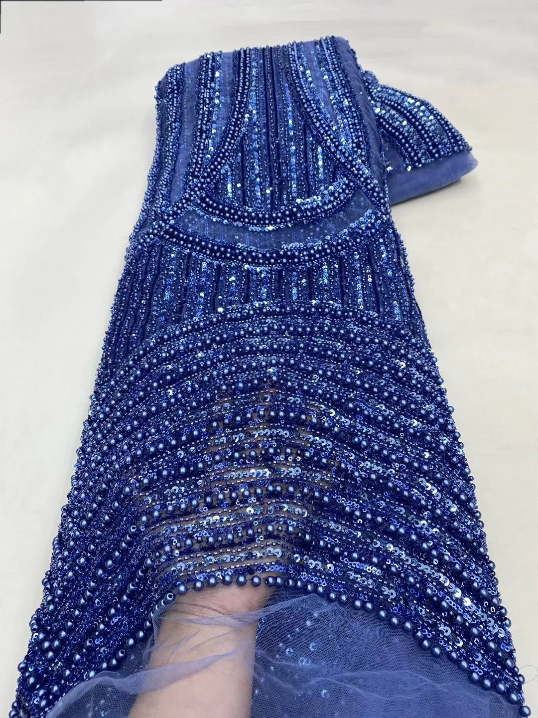 

2025 Luxury African Lace Fabric 5 Yards Dubai 3D Beaded Tulle Lace Fabric Embroidered Sequins Nigerian Fabric for Wedding