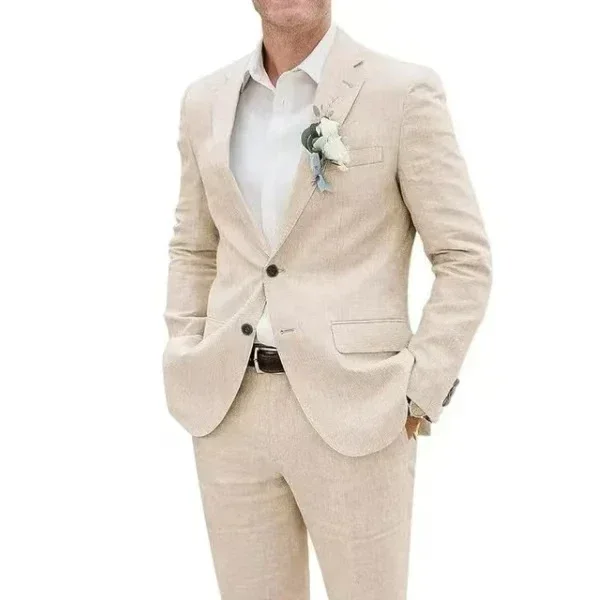 

Formal Men's Linen Suit 2-Piece Slim Fit Tuxedo with Notched Lapel for Business Ceremonies And Wedding Dresses