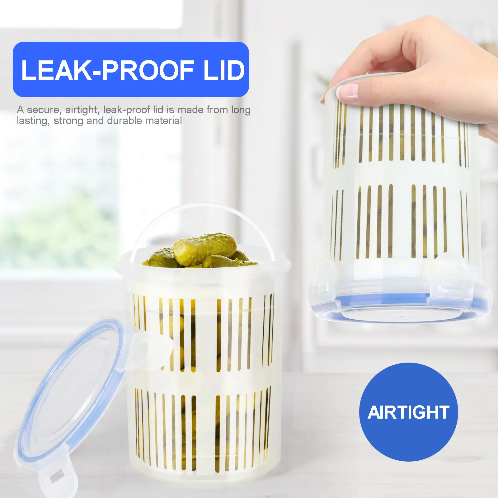 Pickle Jar with Strainer Pickle Holder Keeper Lifter Multifunctional Storage Container with Leakproof Lid 4.3x5.3in
