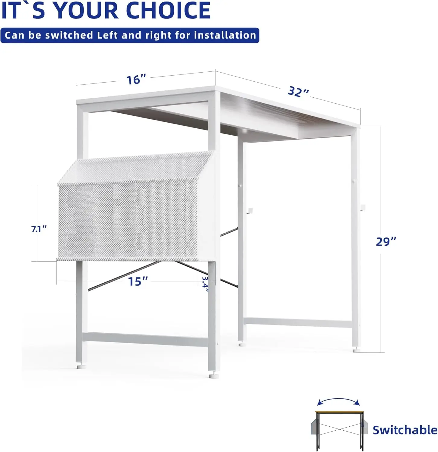 32 Inch Compact Computer Desk with Storage Bag & Headphone Hook for Home Office Study Writing Table