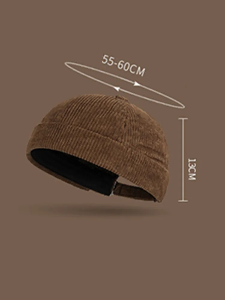 Einfarbige Melonen-Rindmütze mit klobiger Struktur, Street-Retro-Mütze im Tang-Stil, trendige Hip-Hop-Vermütze aus Cord – Detail 2
