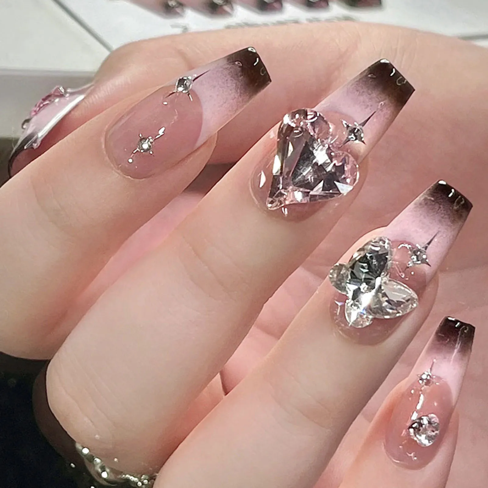 Uñas postizas de manicura, accesorio con ajuste de diamantes de imitación grandes, color rosa claro, encantador y cómodo de llevar, decoración DIY