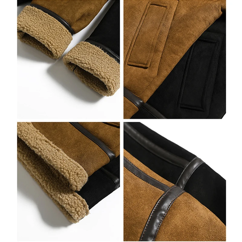 Winter Men\'s Suede Fleece Warm Padded Jacket Fashion Men Mountain Ski Windbreaker Coats Men Hiking Thermal Parka Jacket Clothing