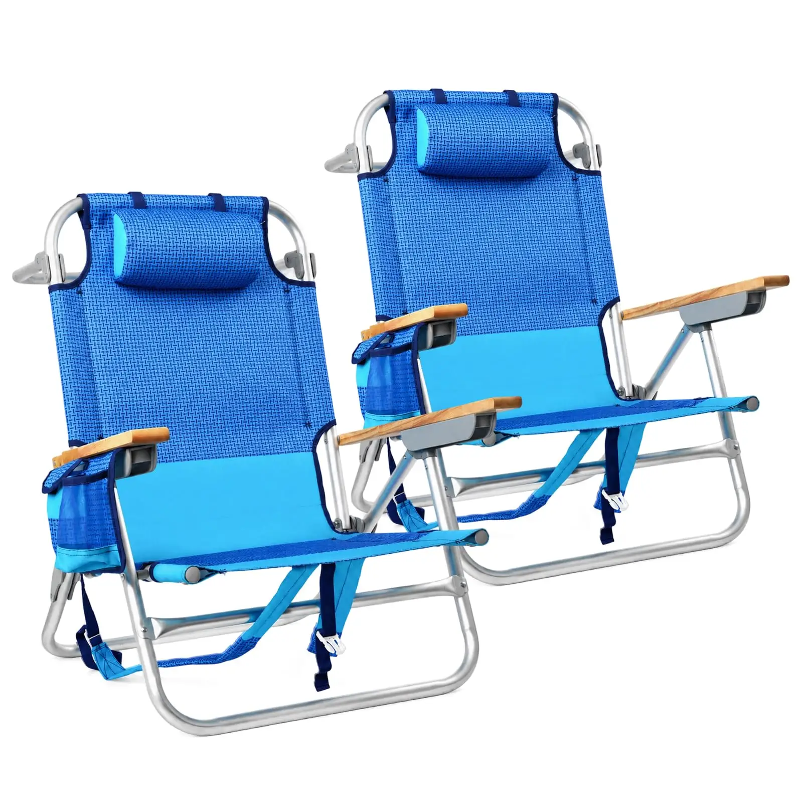 2 Pack Backpack Beach Chair for Adults Capacity 300 LBS Low 5 Position