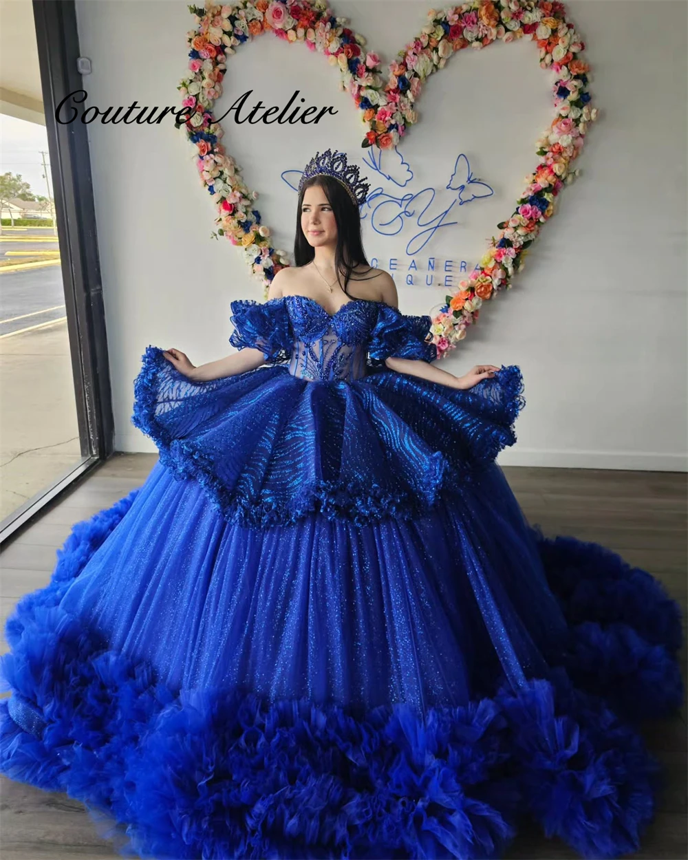 Princess Royal Blue 15 Quinceanera Dresses Ball Gown Ruffels Birthday Gowns Off The Shoulder Corset Sweet 16 Dresses Customized