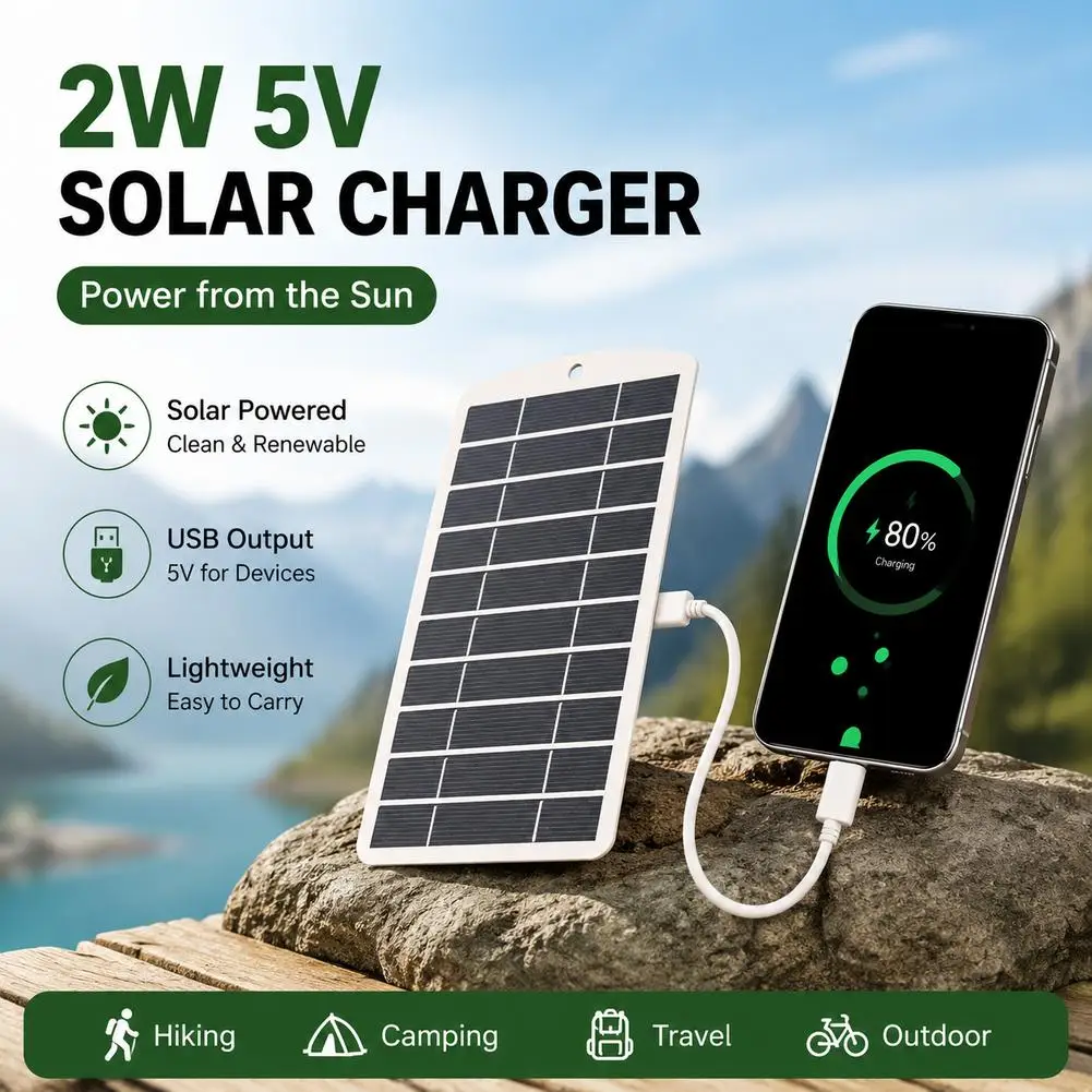 1pc Portable Solar Panel 5V 2W Solar Plate With USB For Power Bank Phone Safe Charge Stabilize Battery Charger Outdoor Emergency