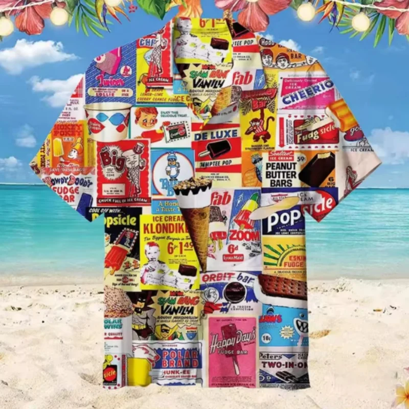 

2026 Trendy Cool Fashion Ice Cream Shirts Beach Party 3d Print Hawaiian Shirt unisex Short Sleeve Oversized Blouse Lapel Shirts