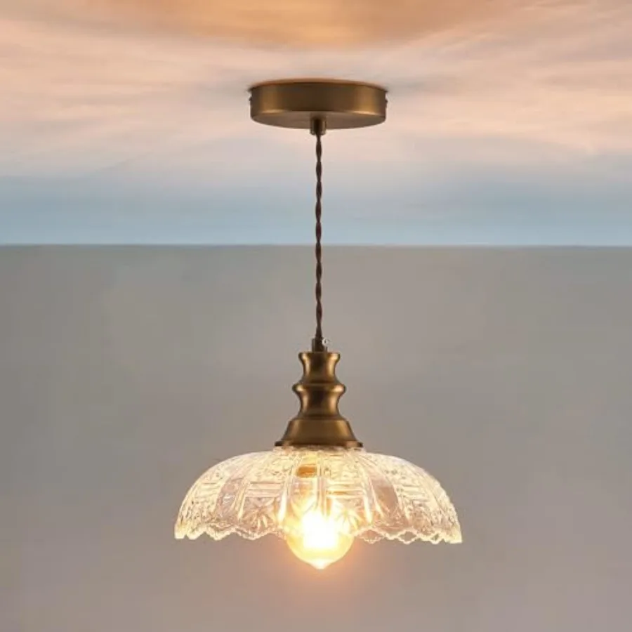 

1-Light Pendant Light with Oil Rubbed Metal Glass Shade and Adjustable Cord Industrial Ceiling Hanging Light for Kitchen Island