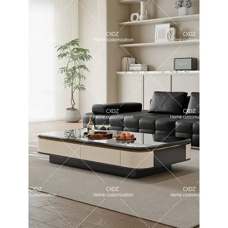 Italian Minimalist Microcrystalline Stone Coffee Table with Drawer Storage High End Light Luxury Furniture for Living Room