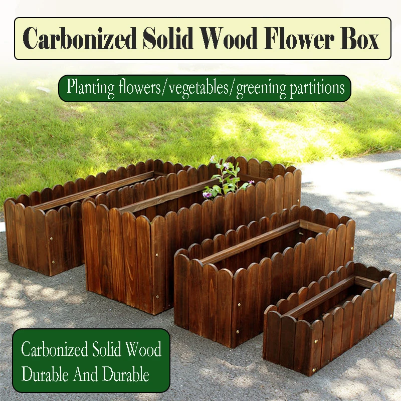 

Anticorrosive Wooden Flower Box Outdoor Flower Groove Garden Planting Box Large Rectangular Balcony Vegetable Pot Carbonized Sol