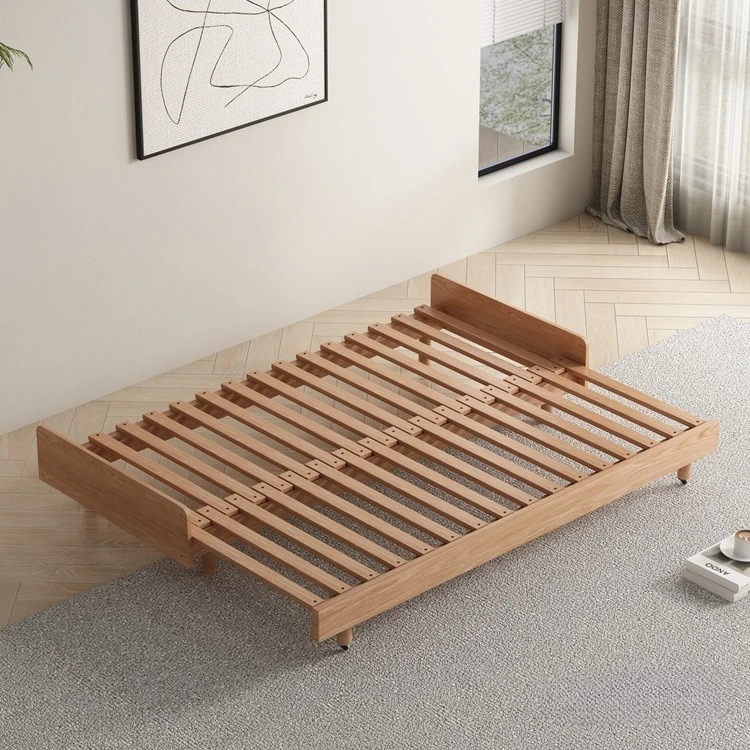 All solid wood sofa bed, small apartment living room multi-functional push-pull bed folding dual-purpose tatami Nordic solid woo