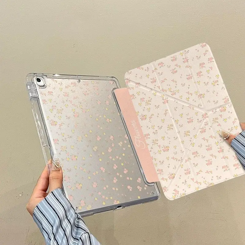 Floral Print 3+Y Fold Case for Xiaomi Pad 7/7Pro 8/8Pro 11.2 Inch Redmi Pad SE 11 Pro 12.1 Inch Xiaomi Pad 5/5Pro 6/6Pro 11 Inch