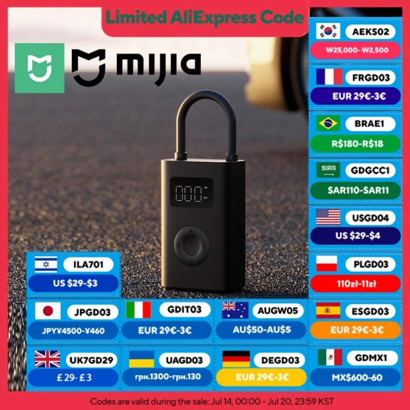 

MIJIA Portable Electric Air Compressor 2,Reinflate 10 tires when fully charged,Air Pump 150 PSI Car Tires Pump with LED Lights