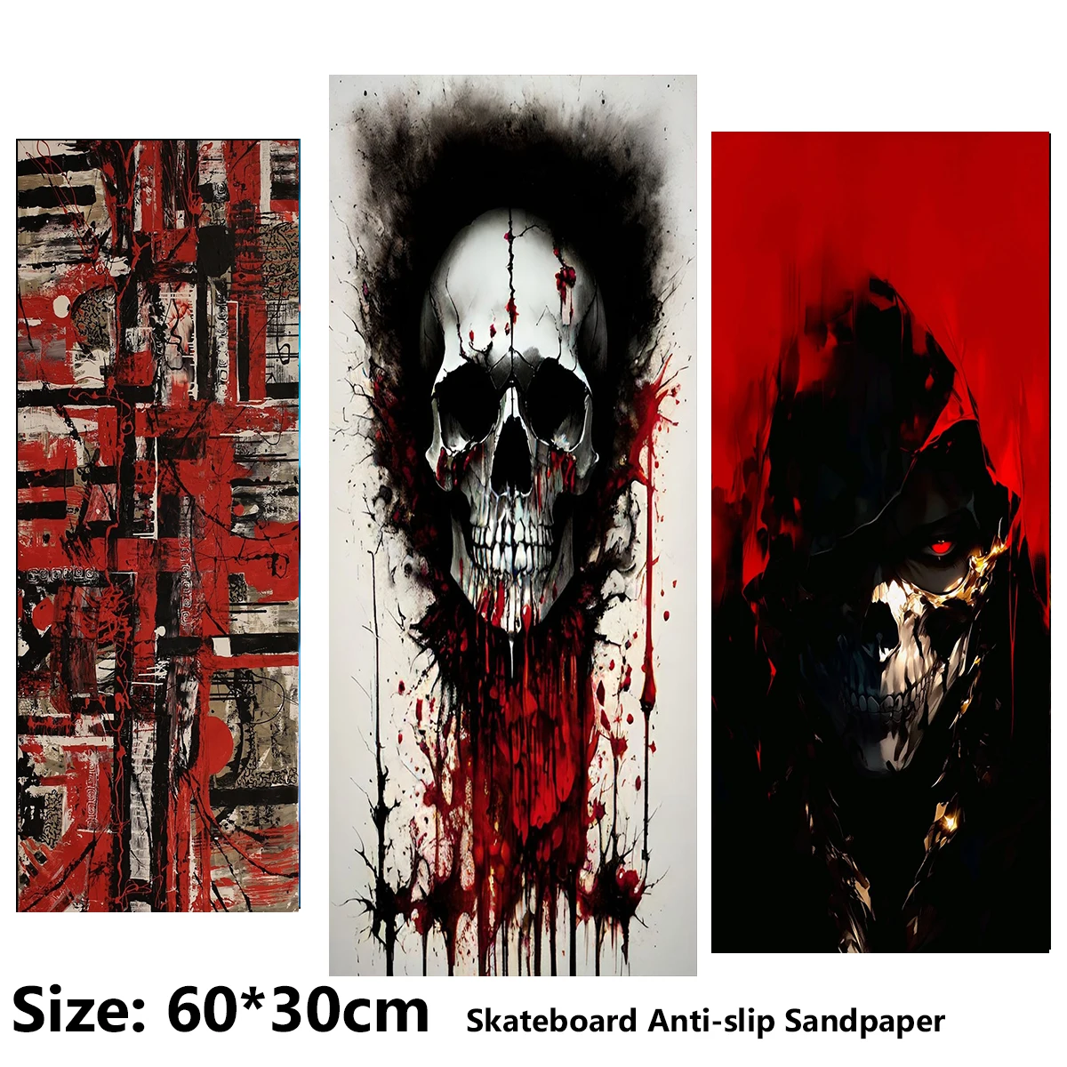 ElecStric Scooter Anti-slip Sticker Sandpaper Skateboard Grip Tape Sheet 60*30cm Terrifying Hooded Red Skull Pattern