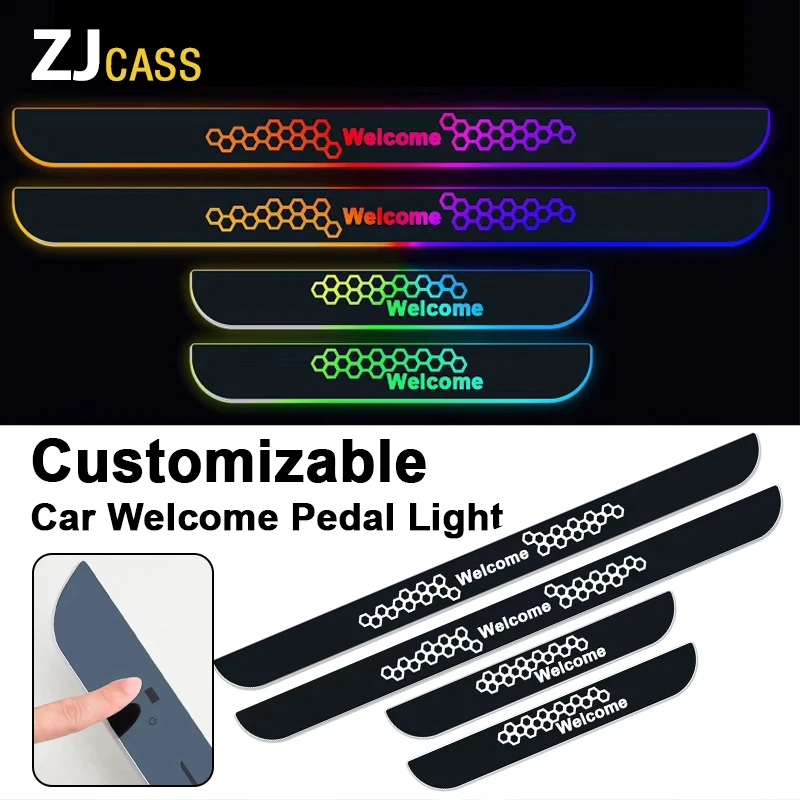 Customizable Car LED Welcome Pedal Light RGB Controllable Auto Interior Atmosphere Light Door Opening Warning Threshold Light