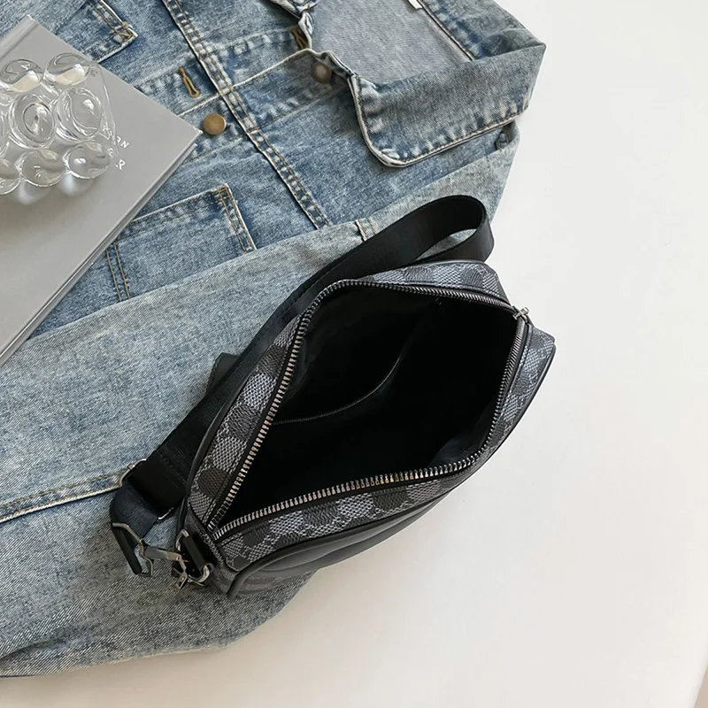 حقيبة كتف عصرية للأعمال للرجال من جلد البولي يوريثان حقيبة ساعي البريد بحزام عريض حقائب كروس مربعة منقوشة حقائب بحمالات للرجال