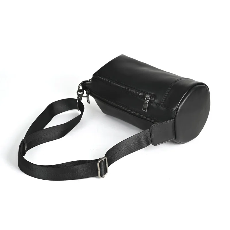 LD-Men's Top Layer Cowhide Single Shoulder Cowhide Retro Crossbody Bag Casual Versatile Leather Cylindrical Bag