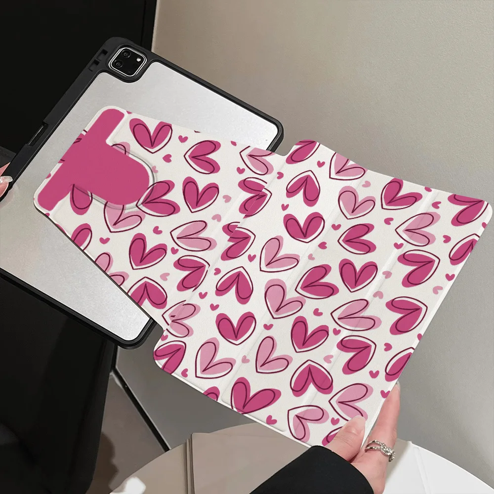 Sweet Magenta Heart 720° Rotating Acrylic Tablet Case for iPad Air 11 Air 13 2026 mini 7 2024 8.3inch Pro 11 13 Air 13 2025