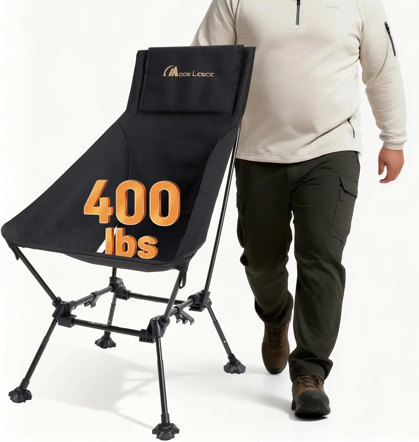 

Oversized High Back Camping Chair, Adjustable Height, 400 lbs Capacity, Hidden Pillow Pocket & Wide Seat for Outdoor Activities
