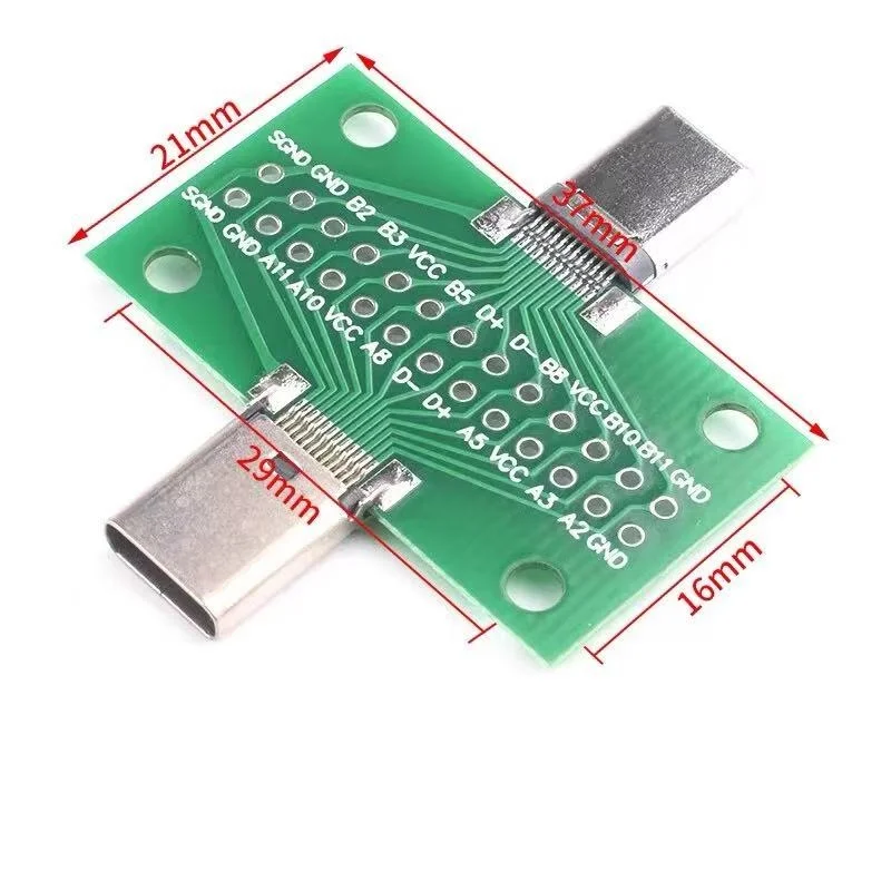 1szt Typ-C męski do żeńskiego USB 3.1 Test PCB Adapter płytki drukowanej Typ C 24P 2.54mm Gniazdo złącza do przesyłania danych przez kabel linii danych — zdjęcie 6
