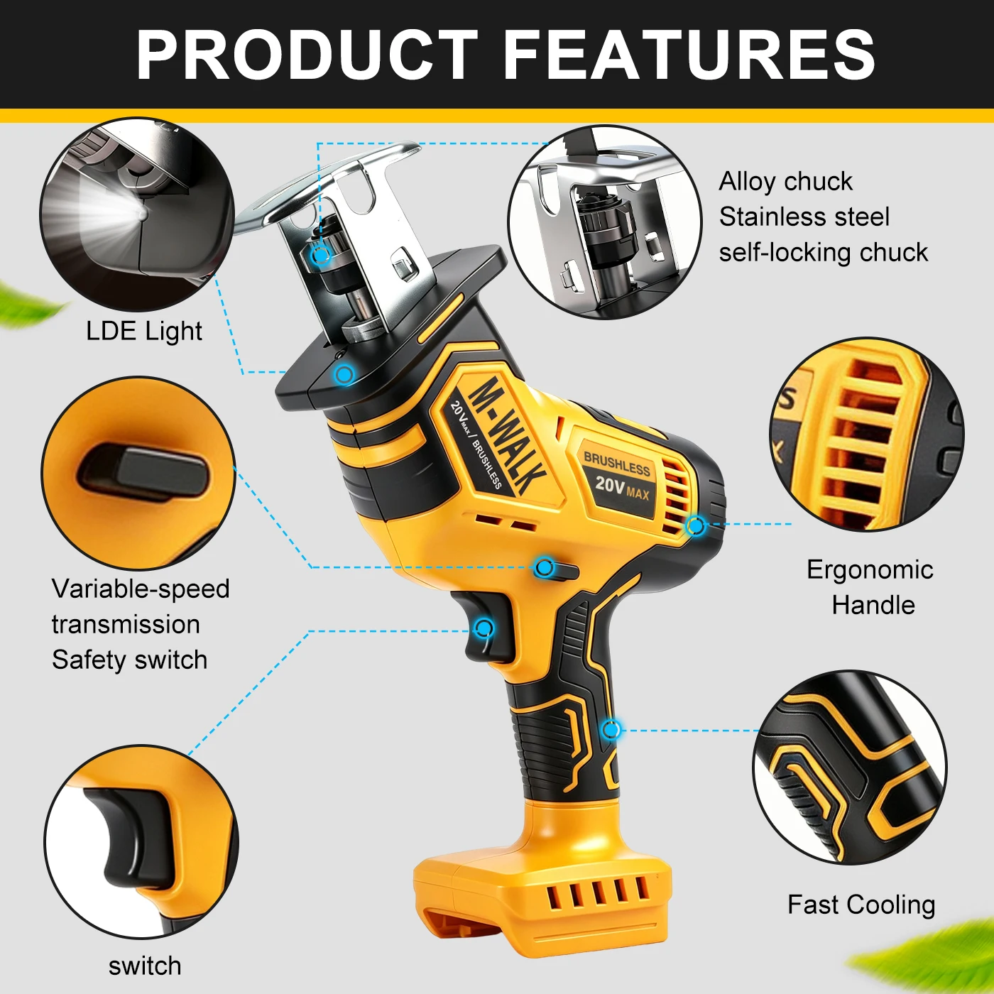 M-WALK 3500Spm Electric Reciprocating Saw Electric Chainsaw Saber Saw Portable Cordless Tool For Dewalt 18/20V Battery Pins view 5