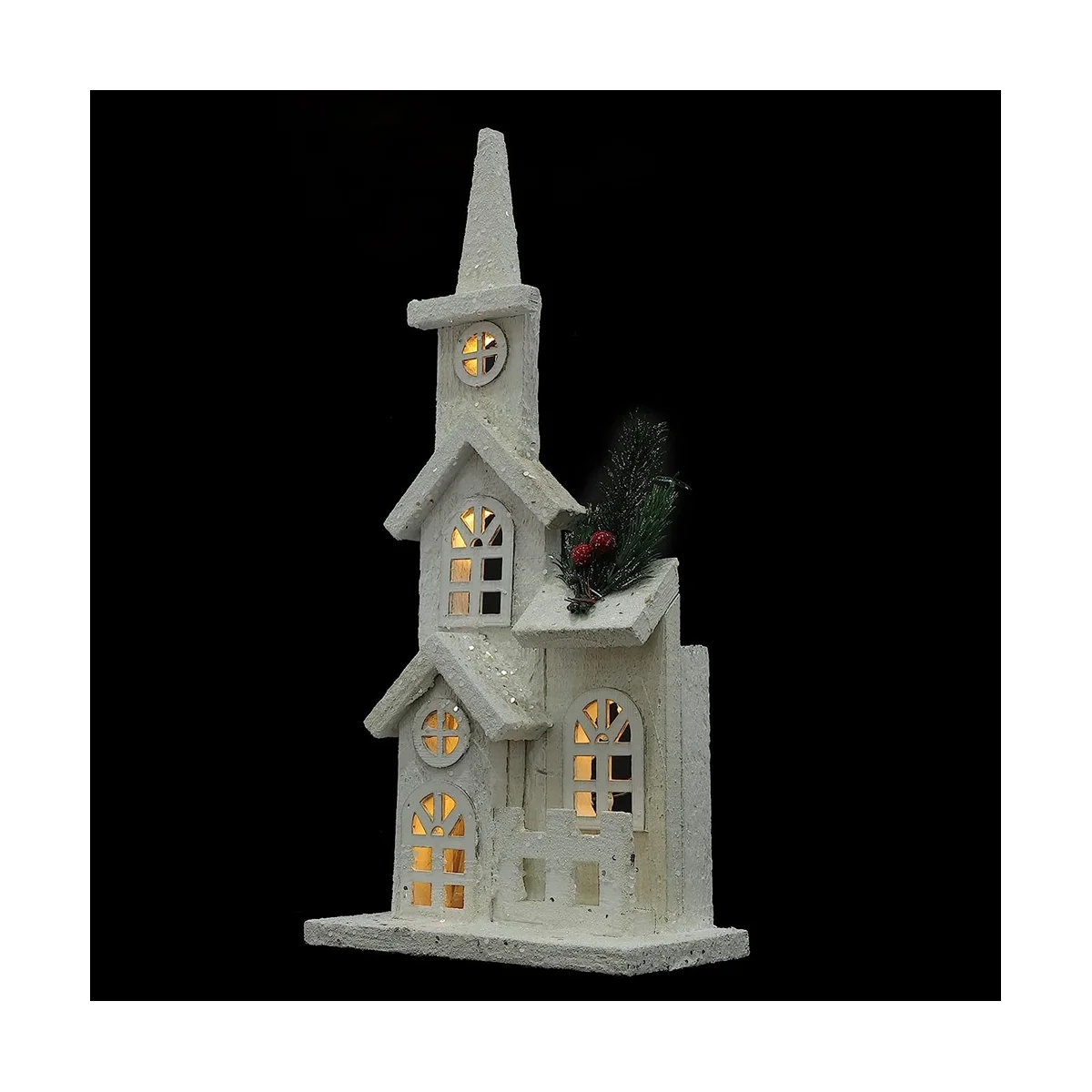 Christmas Wood Village Christmas LED Church Light House Snow Scene Xmas Decorations for Christmas Desktop Ornament