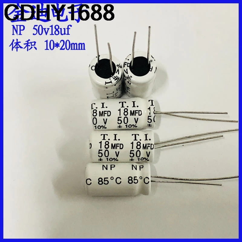 10 peças 18uf 50v americano t.i divisão de frequência de áudio np capacitor eletrolítico não polar 50v 18uf
