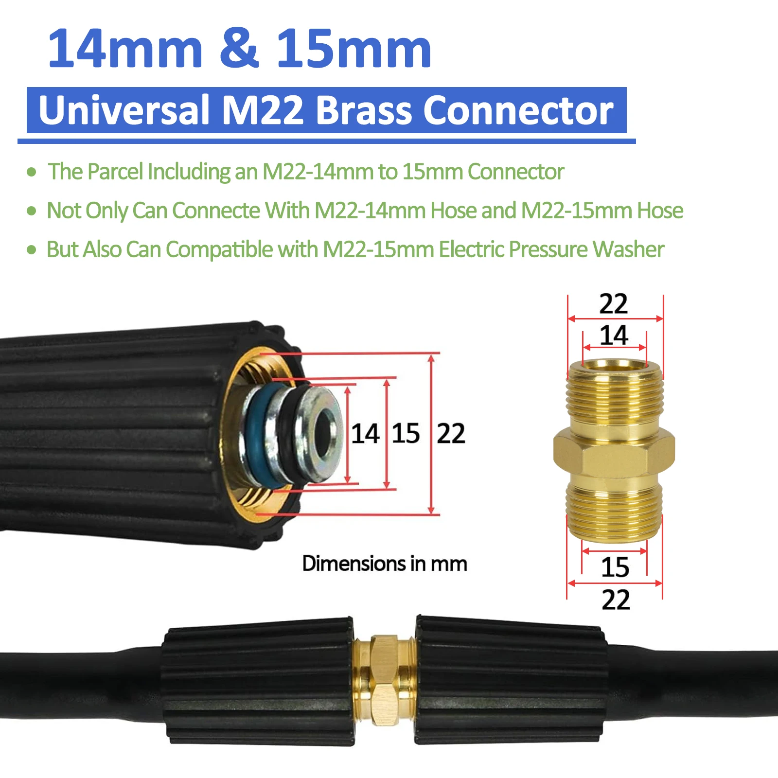 Hochdruckreiniger-Schlauch, Kabelrohr, Autowaschschlauch, Wasserreinigungs-Verlängerungsschlauch, M22-Pin 14/15, für Karcher Elitech Interskol Huter – Detail 6