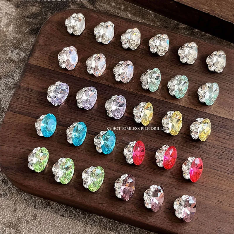 5pcs Gems Oval Transparent Glass Stacked Rhinestone Nail Art Decoration K9 Glass Gemstone Diamonds for DIY Manicure Accessories