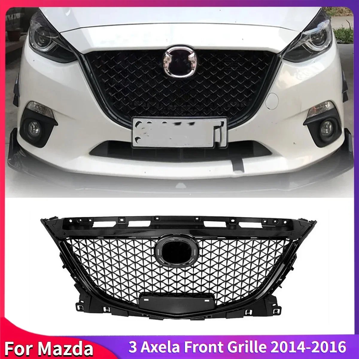 For Mazda 3 Axela 2014-2016 Car Front Grille Racing Grill Upper Bumper Hood Mesh Grid Auto Accessories Honeycomb Style Auto Part