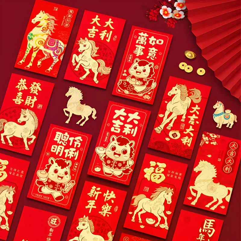 6Pcs/set Chinese New Year Money Envelope Horse Year Red Envelope Red Pocket Spring Festival Envelope