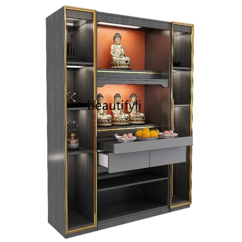 

Solid Wood Bodhisattva God of Wealth with Door Home Parishes Decorative Storage Clothes