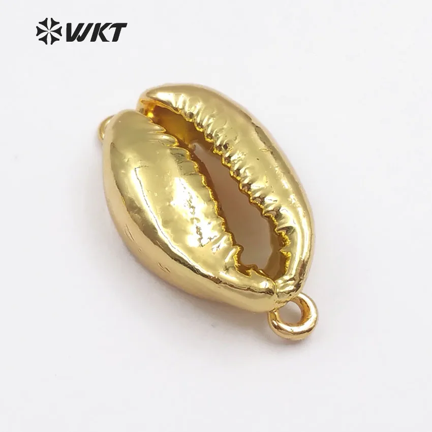 WT-JP001 Wholesale Cowrie Shell Pendants Lovely Connectors Gold/Silver With Double Loops For Women Jewelry Handmade
