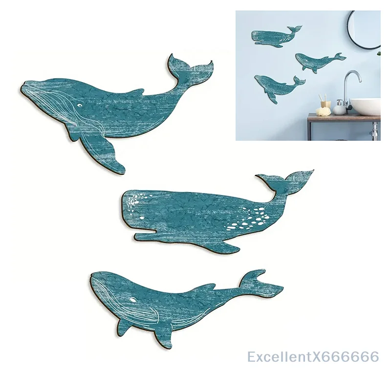 

3 Piece Ocean Hanging Decor For Living Room Bedroom Bathroom Blue Whale Beach Wall Decor Wooden Nautical Decor
