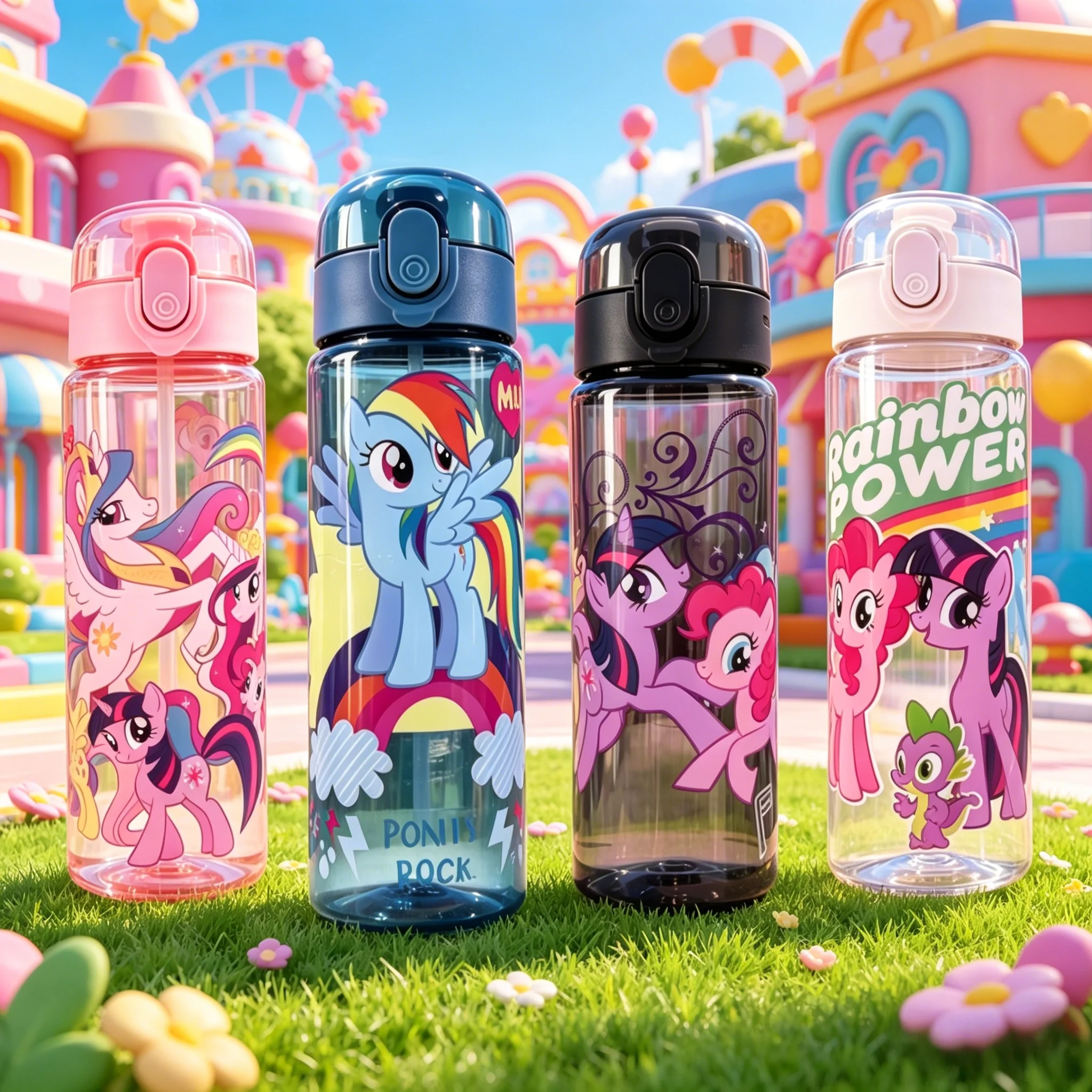 New Plastic Water Bottle with Cute Pony Cartoon Prints,Clear High-Grade Material,Portable for School, Sports & Travel,Ideal Gift