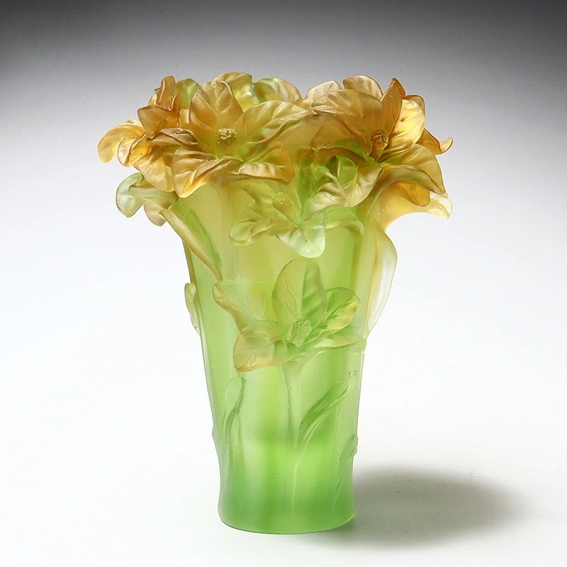 Glazed orchid special vase yellow crystal handicraft ornament living room flower arrangement house warming decoration high-end