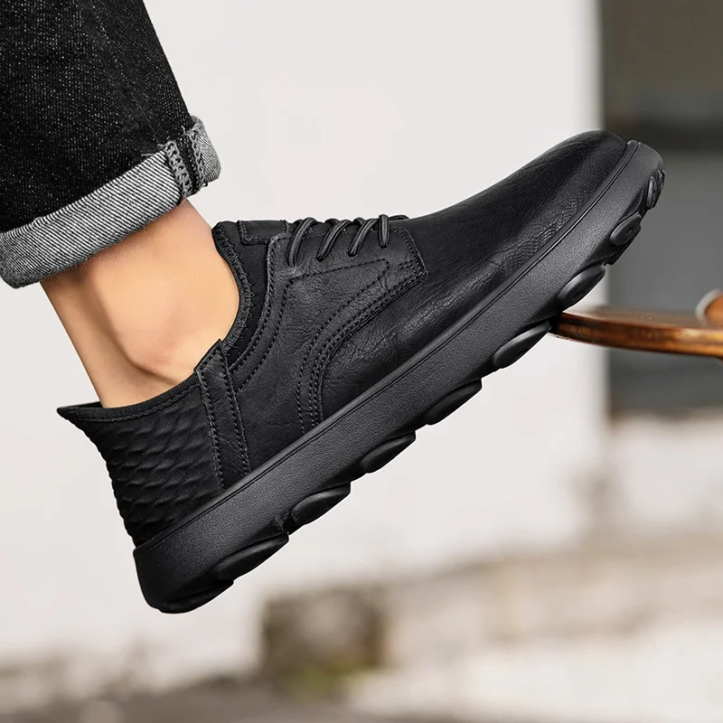 

Leather Men's oes Briti Sle Busin Casual Low-Top Boots Faionable Men's Footwear Comfortable Breathable