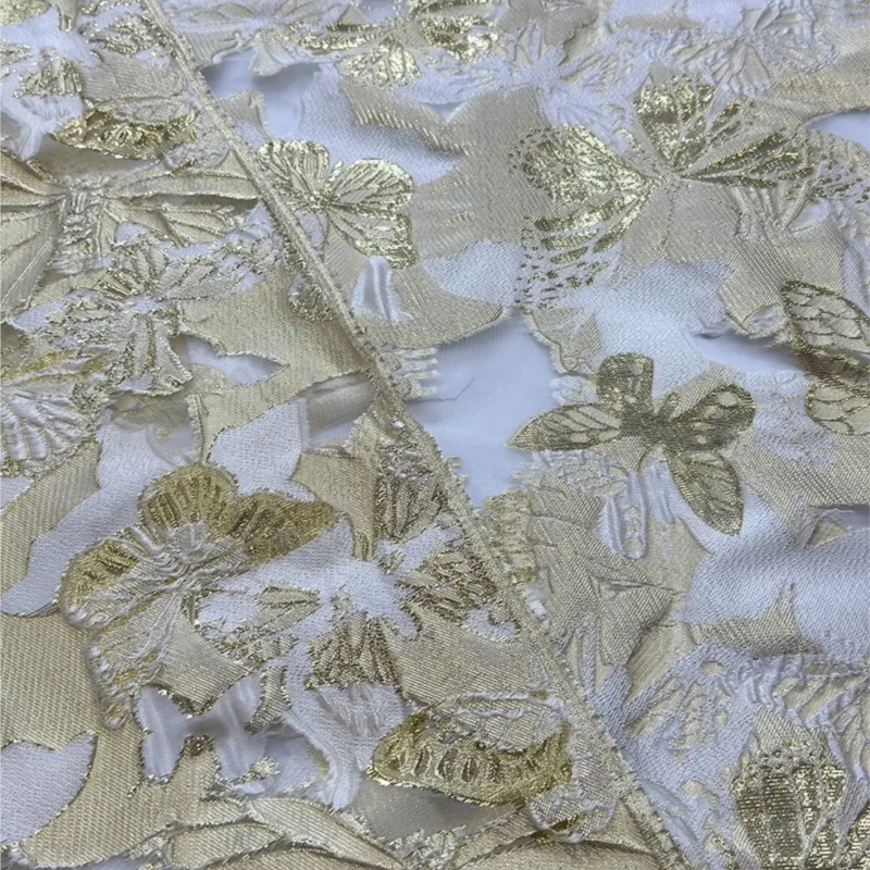 Gaun pertunjukan rok bengkak satu potong kain pola potong organza benang emas modis jacquard bernapas