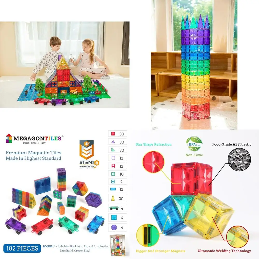 Authentic STEM MagnetTiles - 182-Piece Magnetic Building Blocks Set for Kids Ages 3-8
