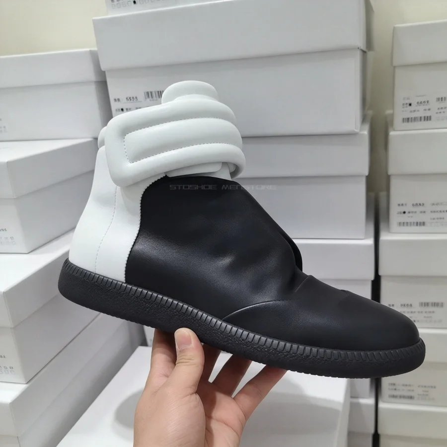 Men's Black White Spliced High Top Sports Shpoes Easy Wear German Trainer Red Blue Color Casual Fashion Sneakers Plus Size 38-47