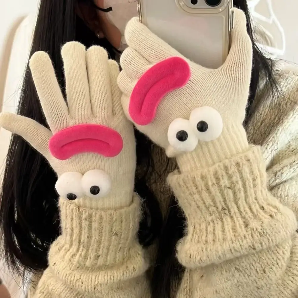 High Quality Sausage Mouth Winter Knitted Gloves Touchscreen Korean Style Warm Gloves Knitted Full Finger Mittens Women