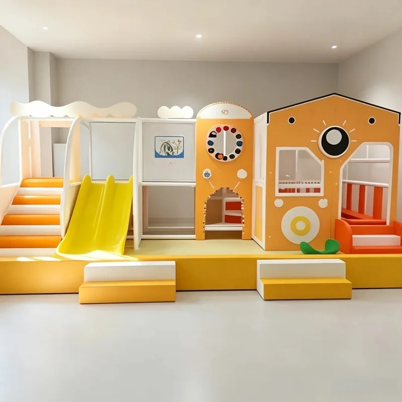 Indoor Custom Compact Soft Play Equipment Castle Playhouse Kids Climber Crawl Spiral Slide for Child Care Center Party Cafe