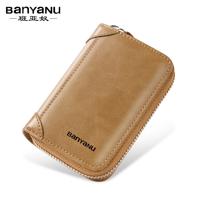 Business Casual RFID Blocking Men Card Pack Genuine Leather Zipper Credit Card Holder Wallet Men Women Card Wallet Coin Purse