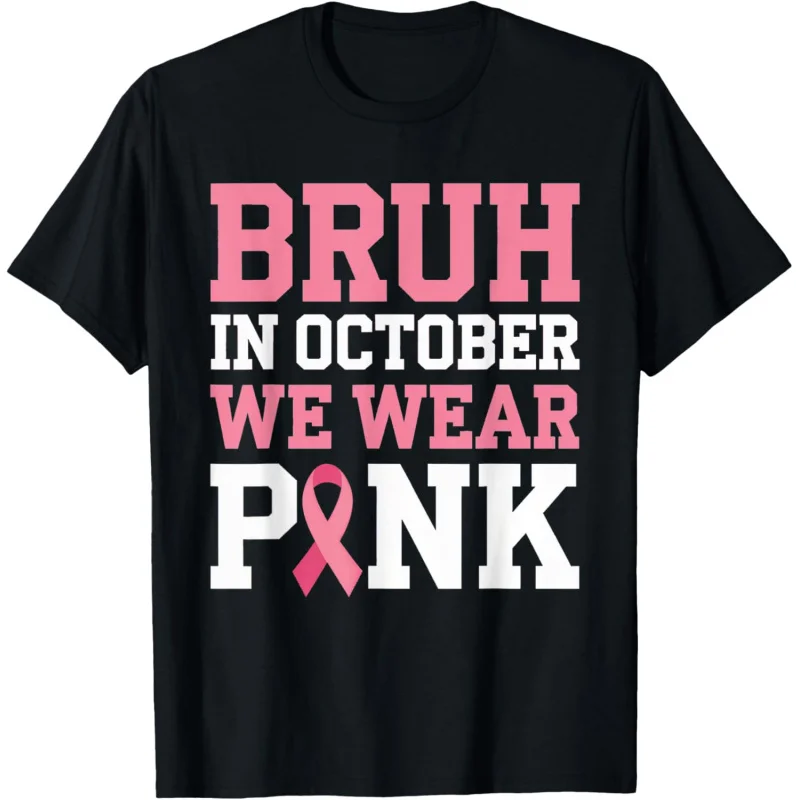 

Breast Cancer Shirts for Kids Boys Bruh In October Wear Pink T-Shirt Unisex