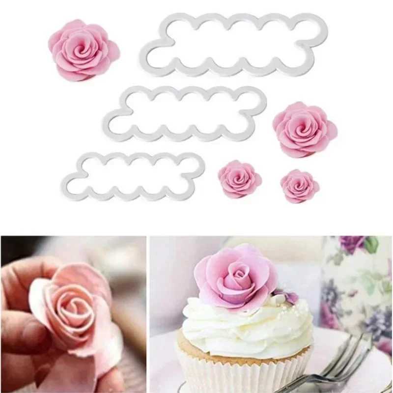 3PCS/set 3D Rose Petal Flower Shaped Cutter Maker Elegant Cake Mould Fondant Cake Decorating Mould Sugar Craft Mould DIY Tools