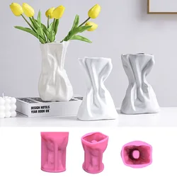 DIY Large Pleated Pocket Vase Silicone Mold Nordic Style Bag Shaped Vase Concrete Cement Gypsum Home Dec Silicone Mould