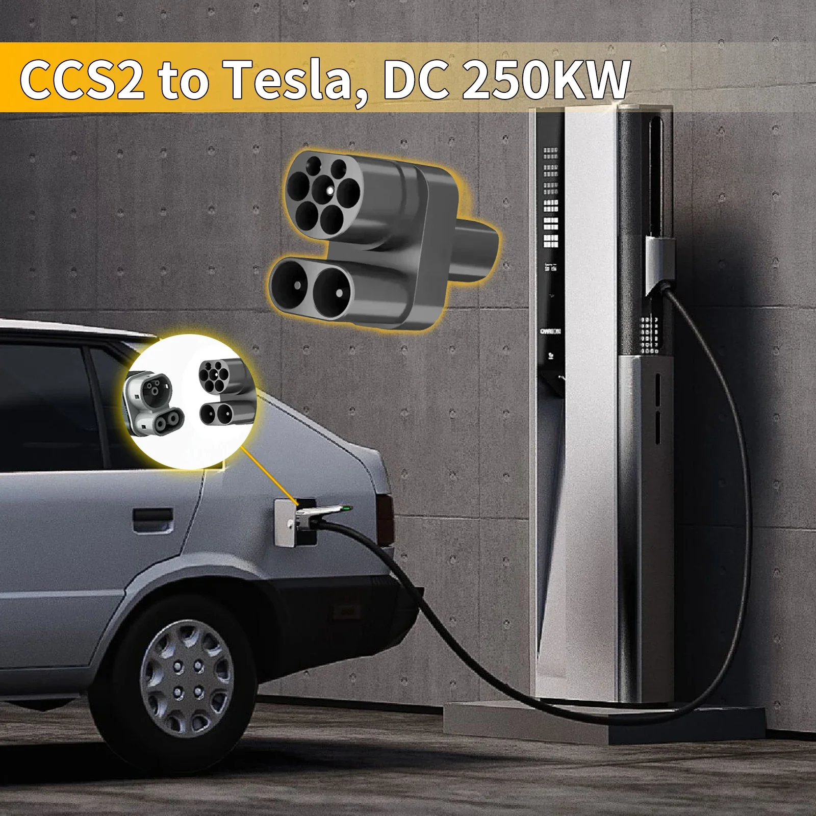 CCS2 ke Tesla EV adaptor pengisi daya, CCS2 ke TPC konverter 250A adaptor pengisi daya kendaraan listrik cocok untuk mobil listrik Tesla