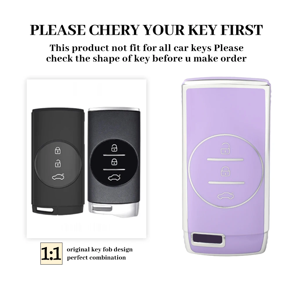 Car Key Cover Compatible with Chery Models (Tiggo 5x, Tiggo 7, 3x, Exeed TX, etc.), for Landfly, Lingyun, Zhufeng Key Rings