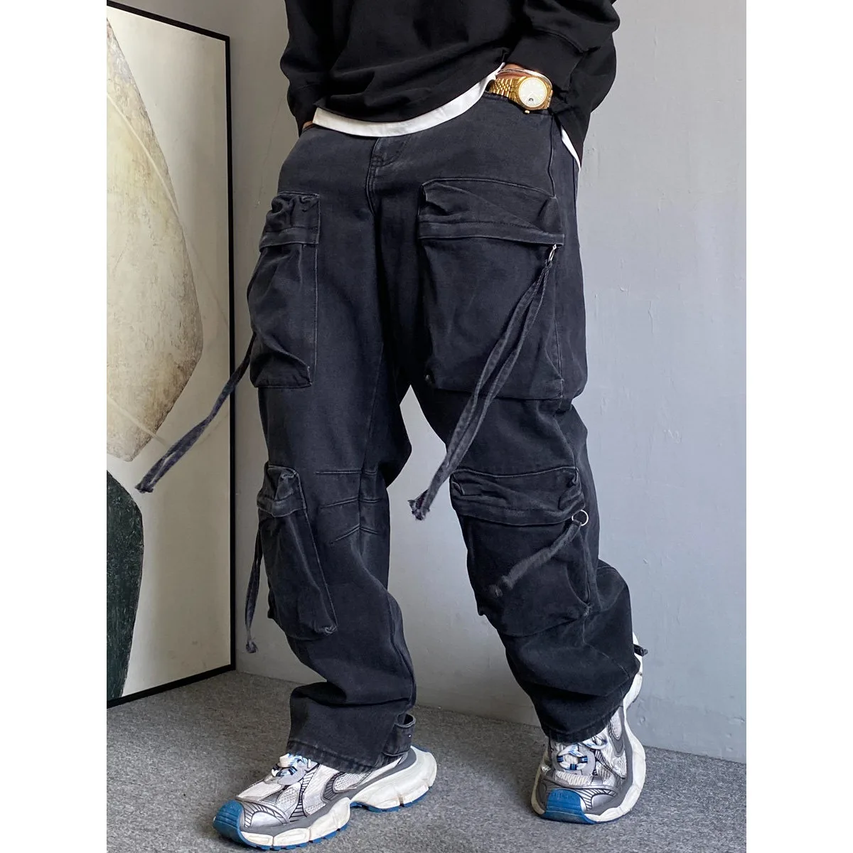 Multi Pocket Cargo Jeans Men American Streetwear Hip Hop Loose Casual Washed Denim Baggy Jeans Pants Cityboy Y2k Trousers