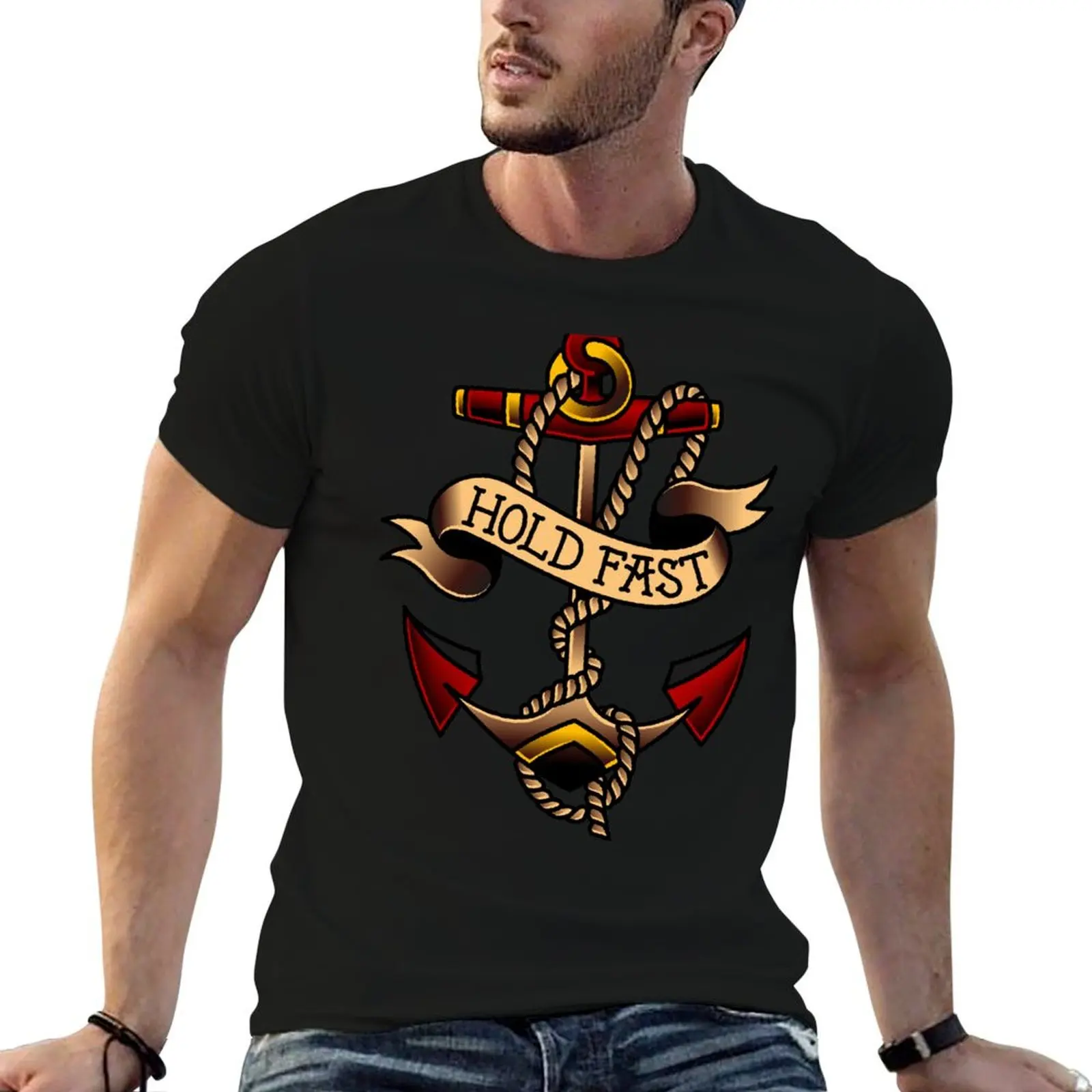 Salty-Dog American Traditional Hold Fast Anchor T-Shirt Sporty Breathable Short Sleeve T-Shirt
